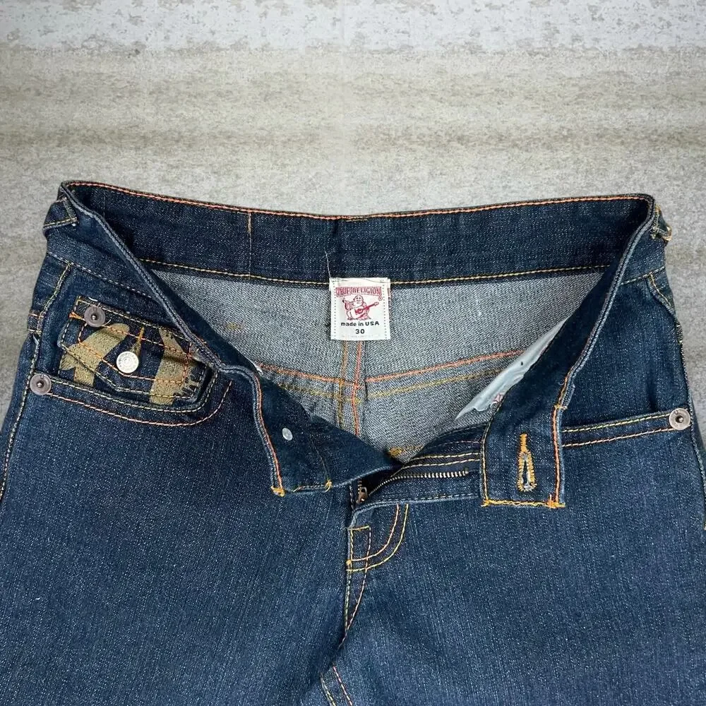 Vintage Y2K True Religion Jeans 30x32 Relaxed Flare Dark Wash Made in USA